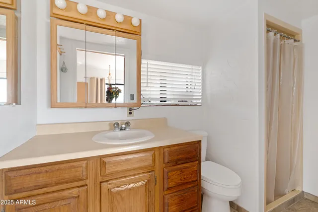 a bathroom with a sink a toilet and a mirror