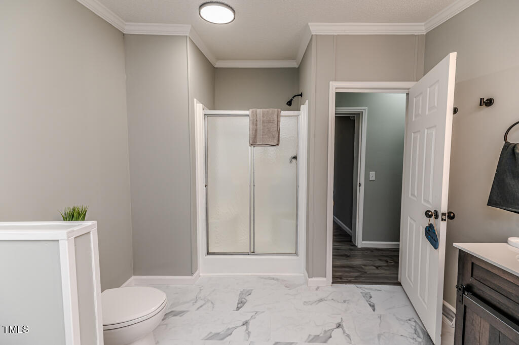 2245 Docs Road Lillington, NC 27546 - Photo 29 of 54 a bathroom with a sink a toilet and shower