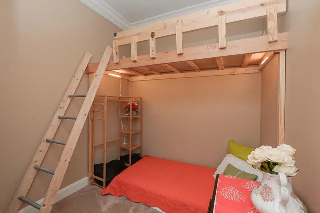 a view of a room with racks on the wall