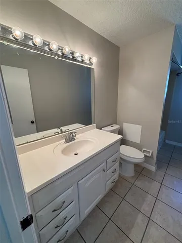 a bathroom with a sink a toilet and mirror