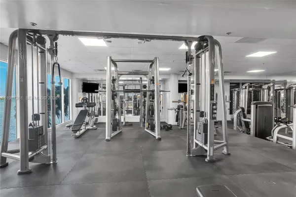 a view of a room with gym equipment