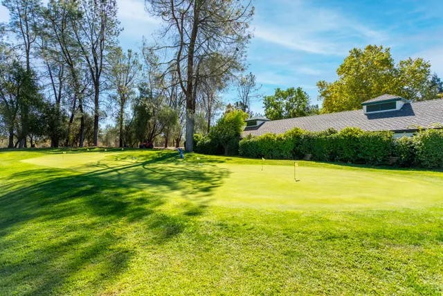 a front view of a house with yard and green space