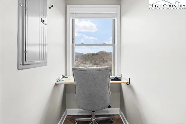 a view of a room with a door