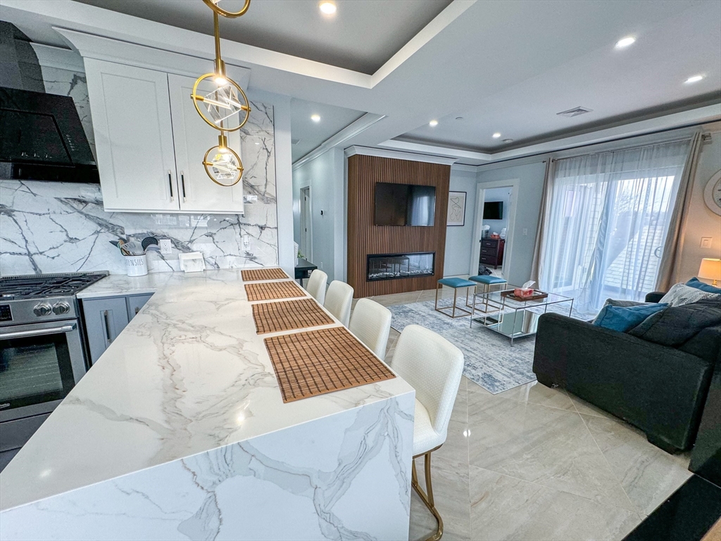 31 Train Street, Unit 3FURNISHED Boston, MA 02122 - Photo 5 of 17 a living room with couches a flat screen tv and kitchen view