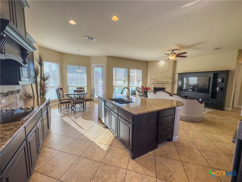 809 Alpino Cibolo, TX 78108 - Photo 9 of 29 a kitchen with stainless steel appliances granite countertop a sink counter space and a stove