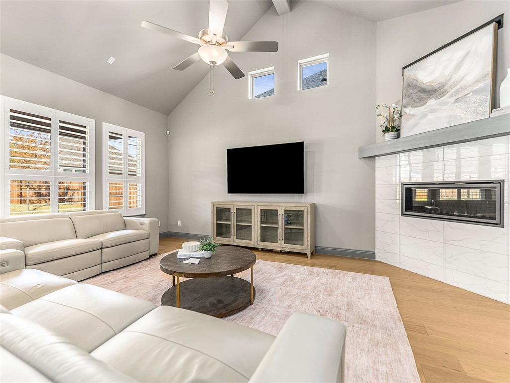 1930 Inwood Lane Prosper, TX 75078 - Photo 13 of 37 a living room with furniture a flat screen tv and a large window
