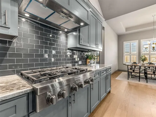 a kitchen with lots of counter top space