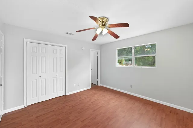 a view of a room with a window