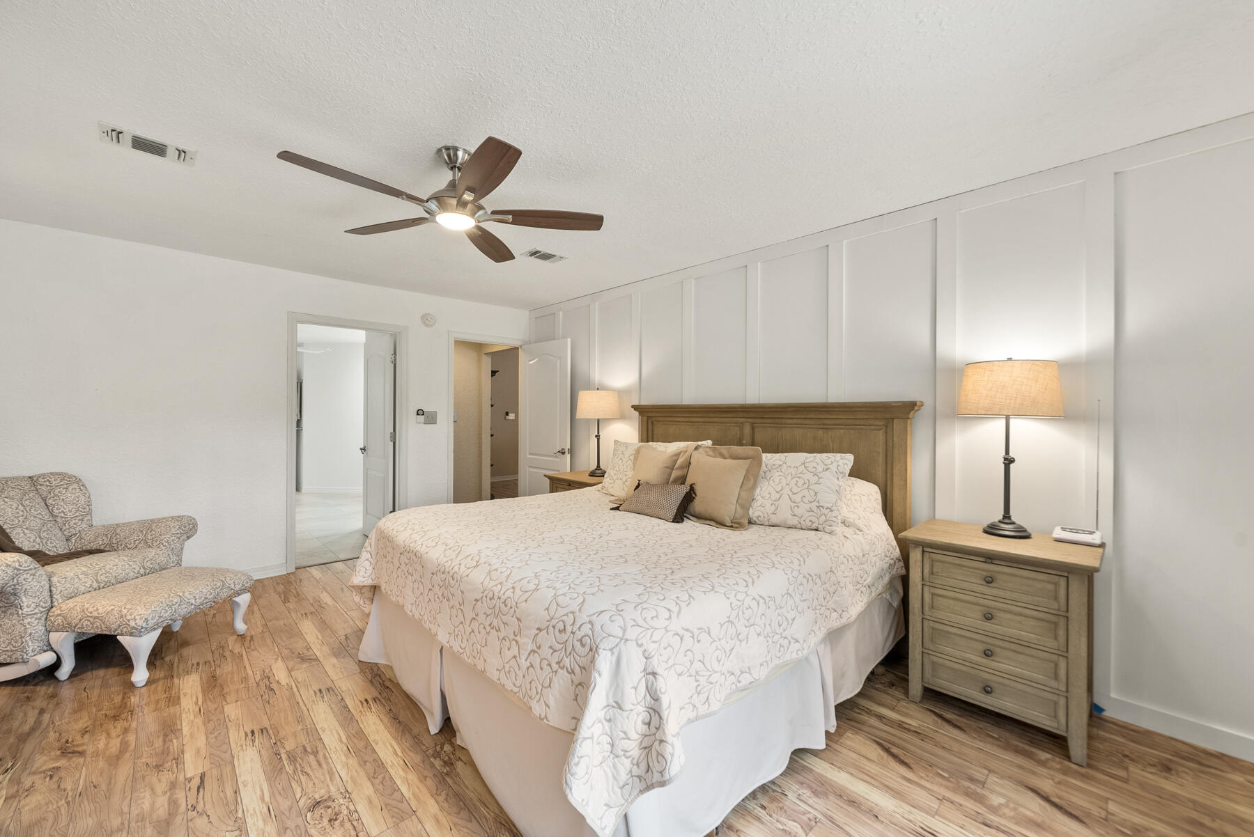 130 Shipwreck Road Santa Rosa Beach, FL 32459 - Photo 17 of 76 a bedroom with a bed and a ceiling fan