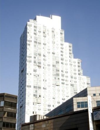 a view of tall building