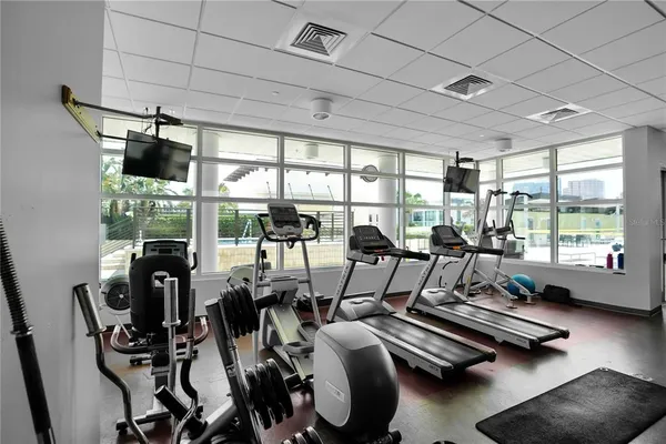 a view of a room with gym equipment
