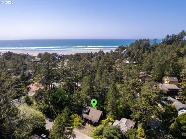 an aerial view of a house with a yard and lake view