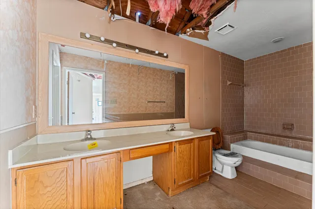 a bathroom with a sink a toilet and a bathtub