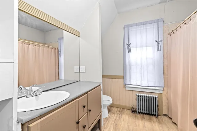 a bathroom with a sink a toilet and a mirror