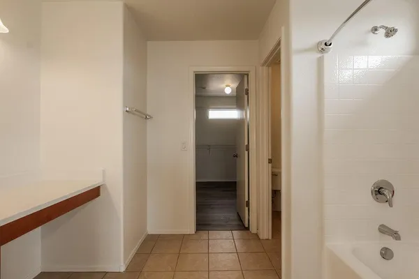 a bathroom with a bathtub