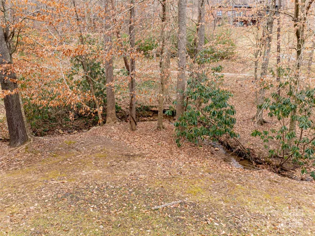 a backyard of a house with large trees