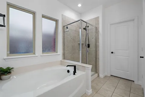 a bathroom with a bathtub and a shower