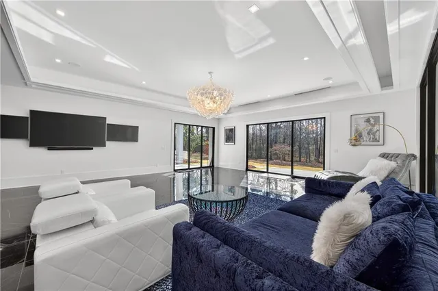 a aerial view of a house with a swimming pool