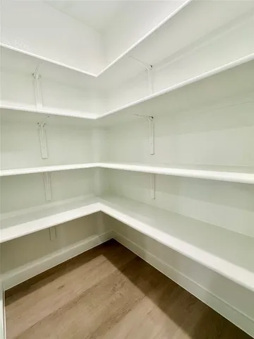a storage room with cabinets