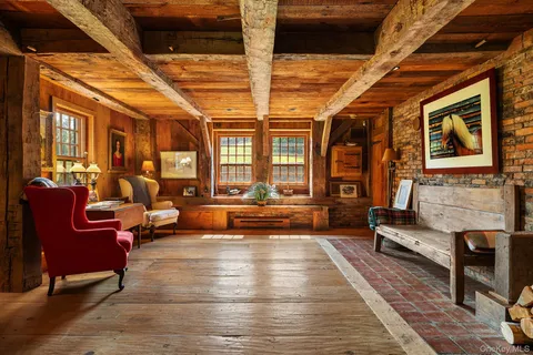 a building outdoor space with patio furniture