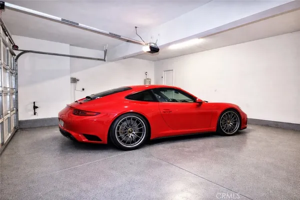 a car is parked in a garage