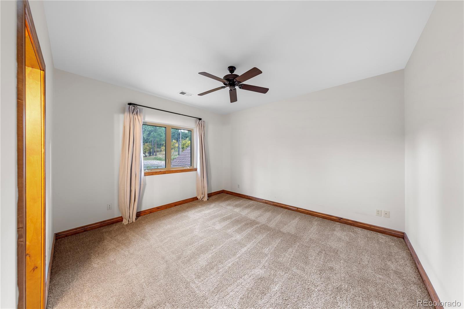 590 Cumberland Road Larkspur, CO 80118 - Photo 30 of 47 an empty room with windows and a chandelier fan