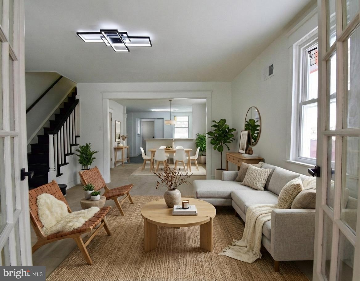 Virtually staged, living room.