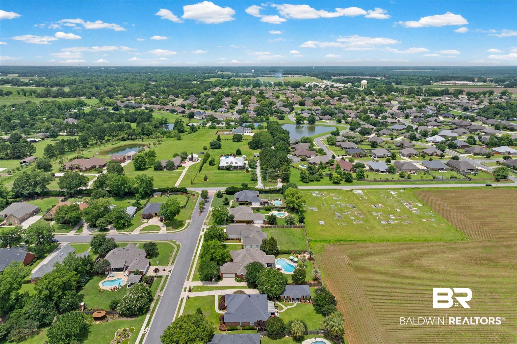 24908 Bosbyshell Avenue Daphne, AL 36526 - Photo 44 of 49 Aerial overview of a residential neighborhood featuring established homes with varying rooflines, some with private swimming pools