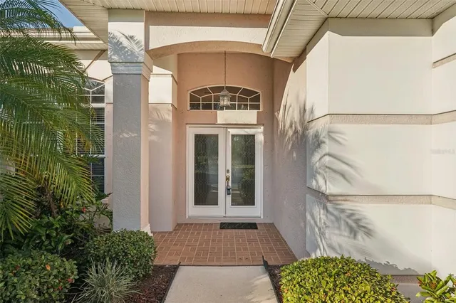a front view of a house with a door