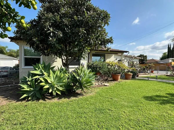a view of a garden with a fountain