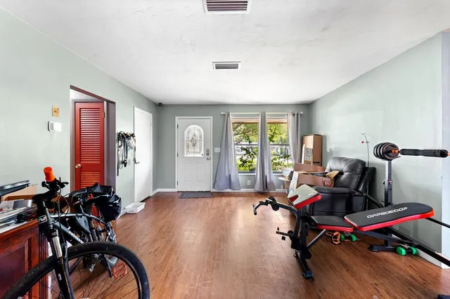 a view of a room with gym equipment
