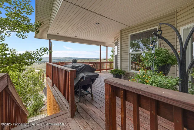 a backyard of a house with large trees and a wooden fence