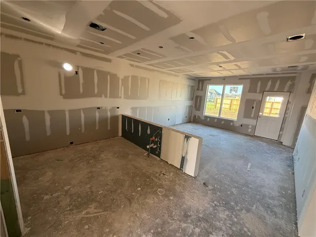 a large room with windows