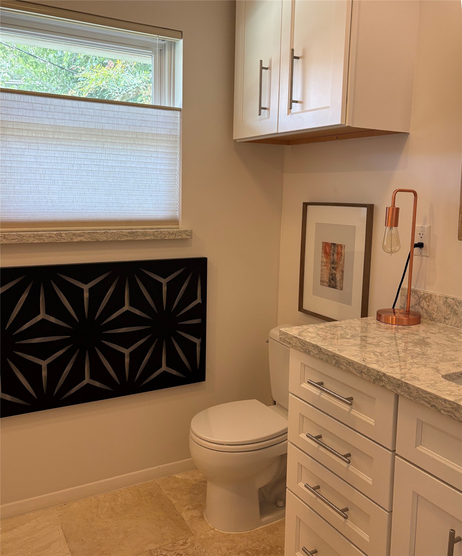 5626 Jason Street Houston, TX 77096 - Photo 7 of 13 a bathroom with a granite countertop sink a toilet and mirror