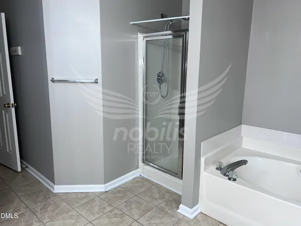a bathroom with a bathtub