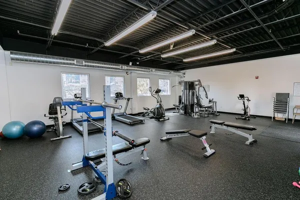 a view of a room with gym equipment