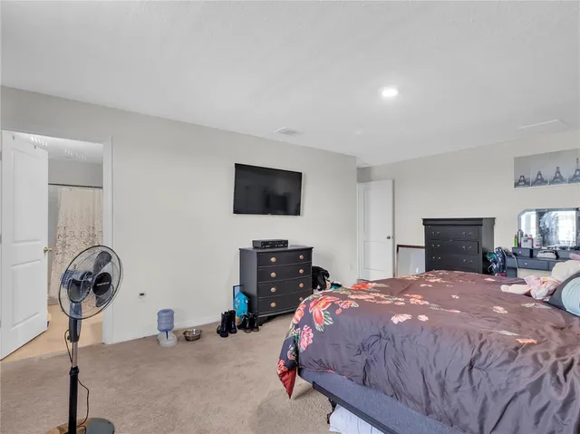 a bathroom with a shower and a toilet