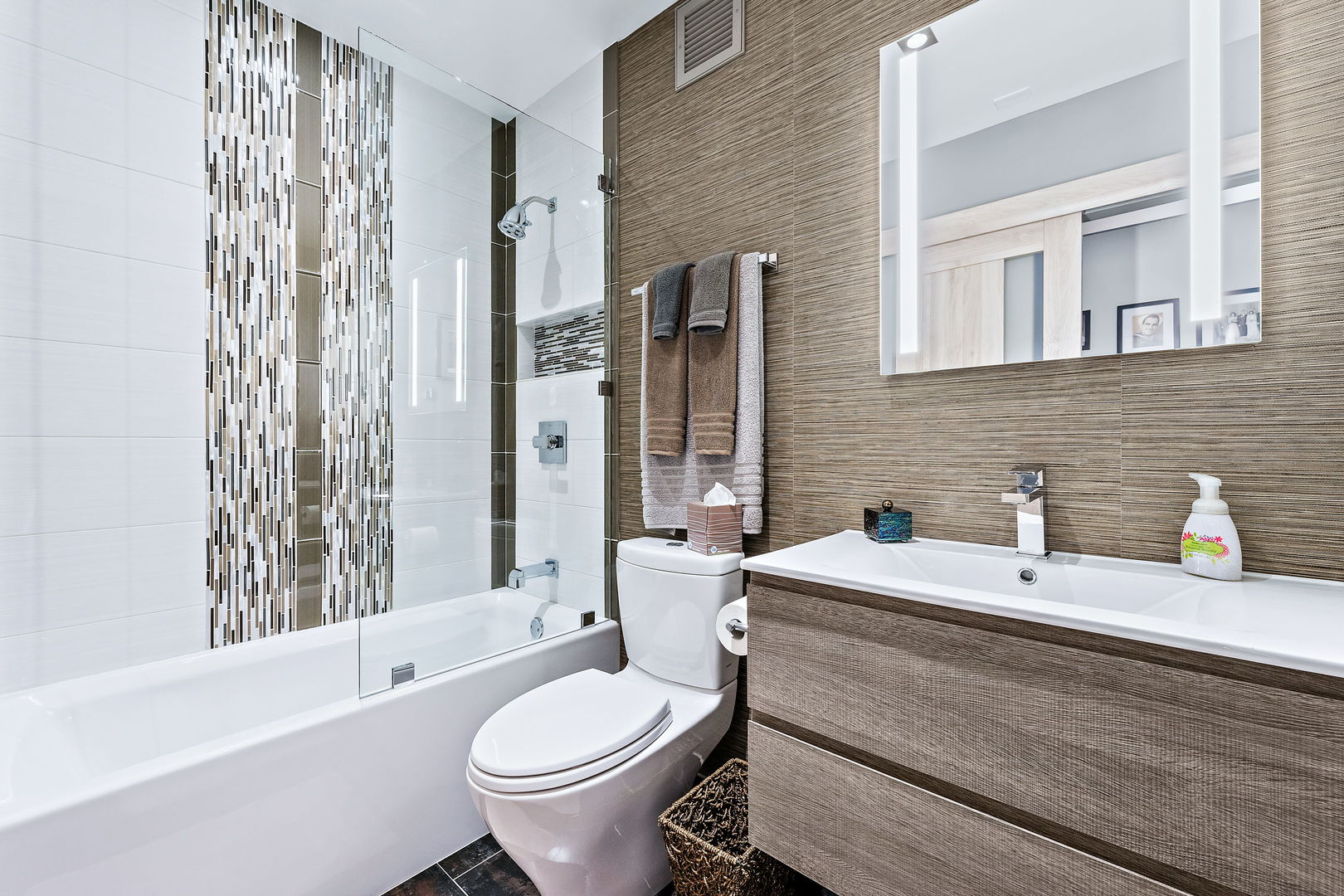 175 East Delaware Place, Unit 5412 Chicago, IL 60611 - Photo 18 of 20 a bathroom with a double vanity sink toilet and shower