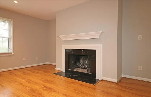 a room with a fireplace