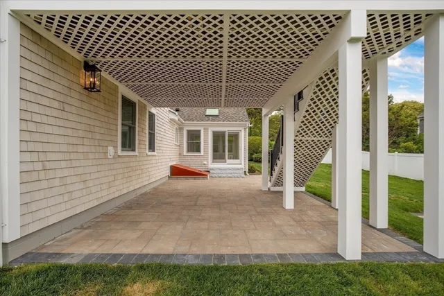 a porch with seating space