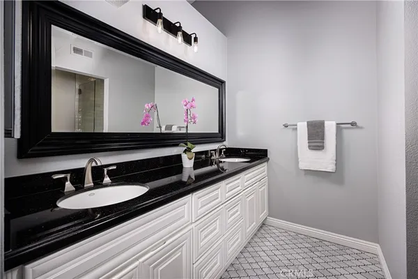 a bathroom with a sink a vanity and a shower