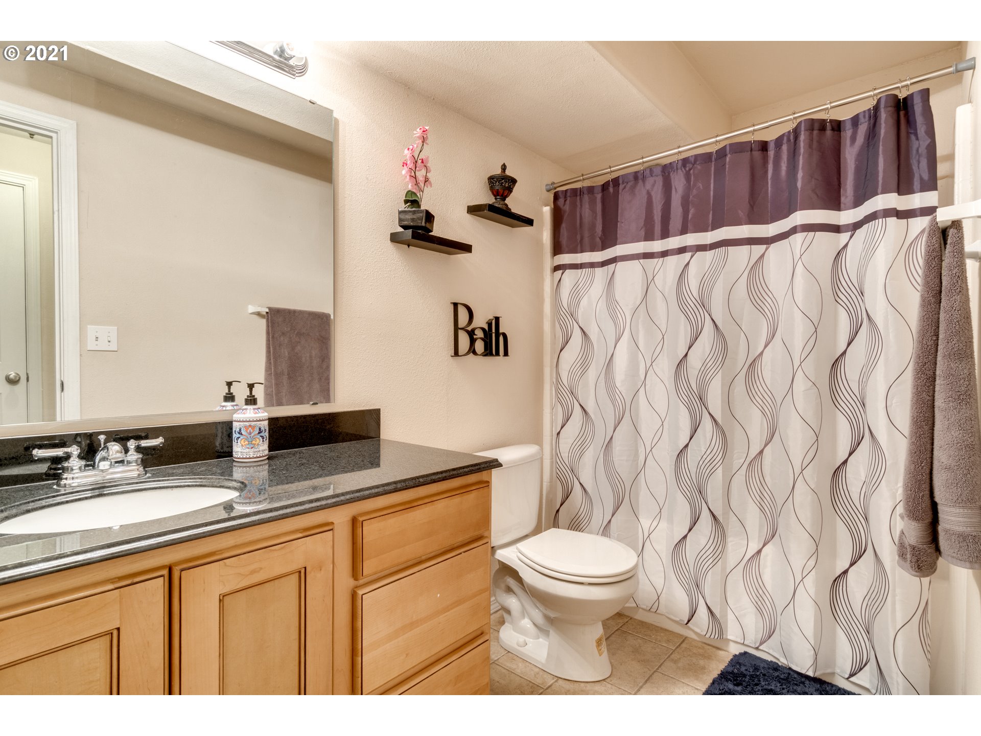 295 South Hillhurst Road Ridgefield, WA 98642 - Photo 19 of 32 a bathroom with a sink a toilet and a mirror