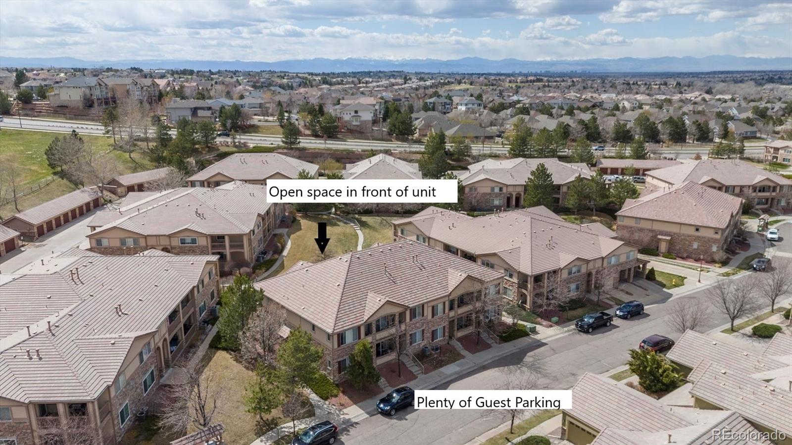 22960 East Roxbury Drive, Unit F Aurora, CO 80016 - Photo 25 of 43 an aerial view of multiple houses with yard