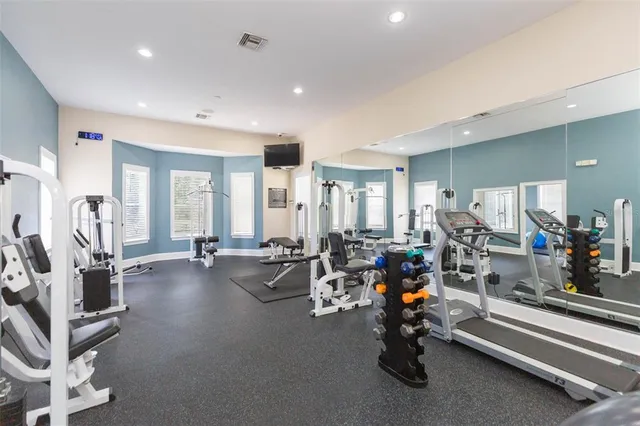 a view of a room with gym equipment