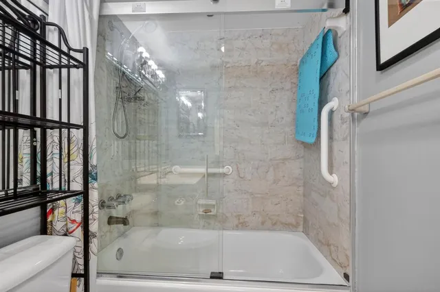 a bathroom with a bathtub