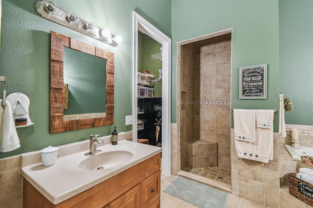 19315 Lake Pickett Road Orlando, FL 32820 - Photo 23 of 90 a bathroom with a sink a mirror and a shower