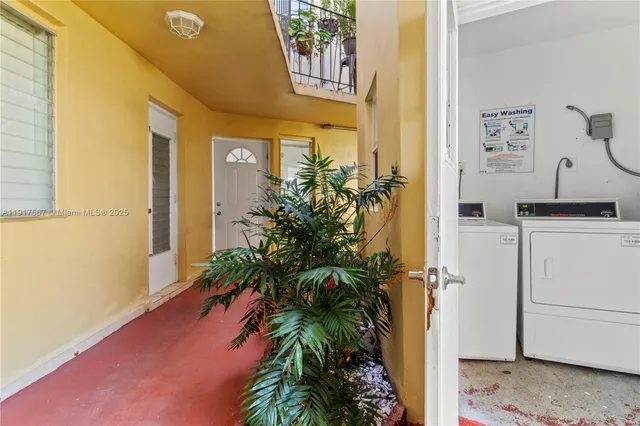 a potted plant sitting in front of a door
