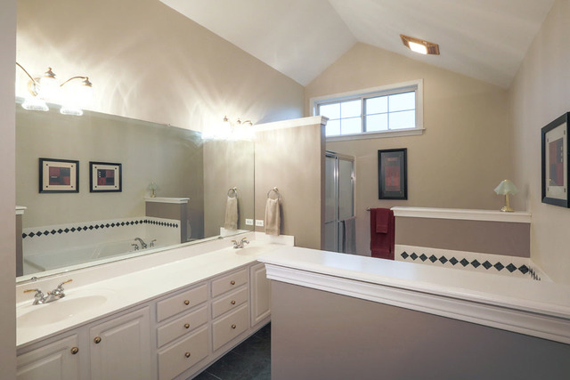 2639 Saltmeadow Road Naperville, IL 60564 - Photo 14 of 25 a bathroom with a sink a mirror and a bathtub