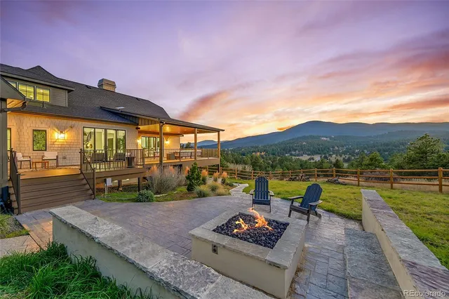 a view of a lake with a garden