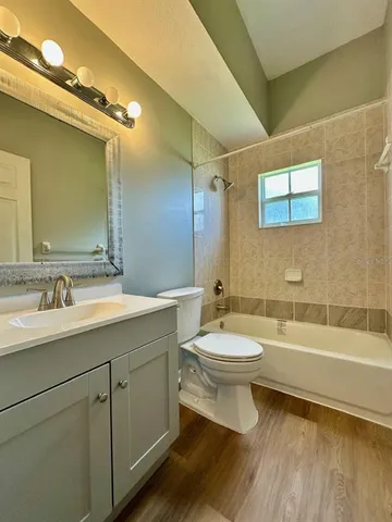 a bathroom with a toilet a sink a mirror and bathtub